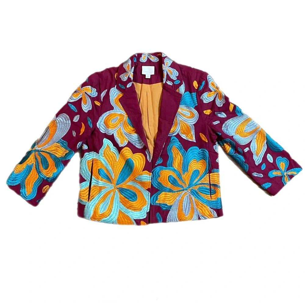 Anthropologie Woodstock Boho Cropped Embroidered Floral Blazer sz XS - Picture 4 of 11